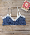 Lotties Eco Bras Blue Leaf & White Lace Womens Bamboo Plunge Croptop