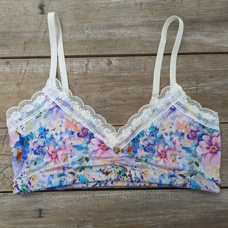 Lotties Eco Bras Fleurs Bright (summer weight) Womens Bamboo Plunge Croptop