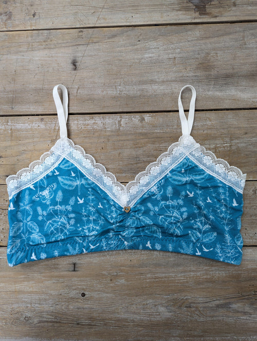 Lotties Eco Bras Meadows Aqua - Large SALE Womens Bamboo Plunge Croptop