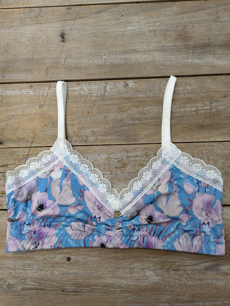 Lotties Eco Bras Tulips Blue - Small SALE Womens Bamboo Plunge Croptop