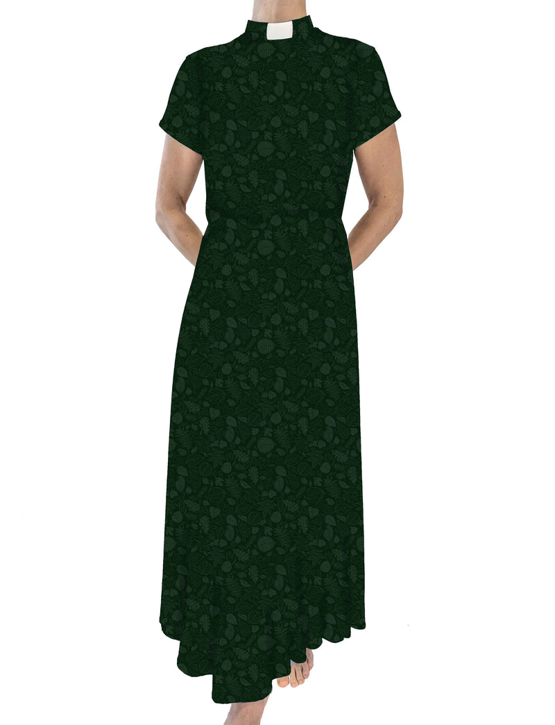 Lotties Eco Dress Winter Green Print 190gm Tailored Womens Bamboo Clergy MAXI-SKATER Dress