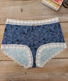 Lotties Eco Knickers Blue Leaf & White Lace Womens Hi-Waist Bamboo Knicker