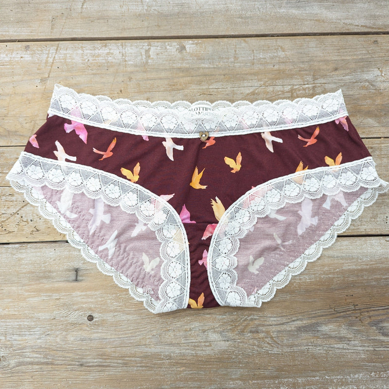 Lotties Eco Knickers Burgundy Watercolor 190gm Womens Bamboo Hipster Knickers