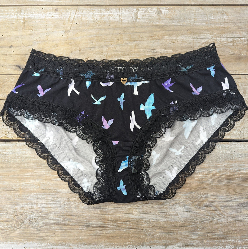 Lotties Eco Knickers Watercolour & Black Lace Womens Bamboo Hipster Knickers