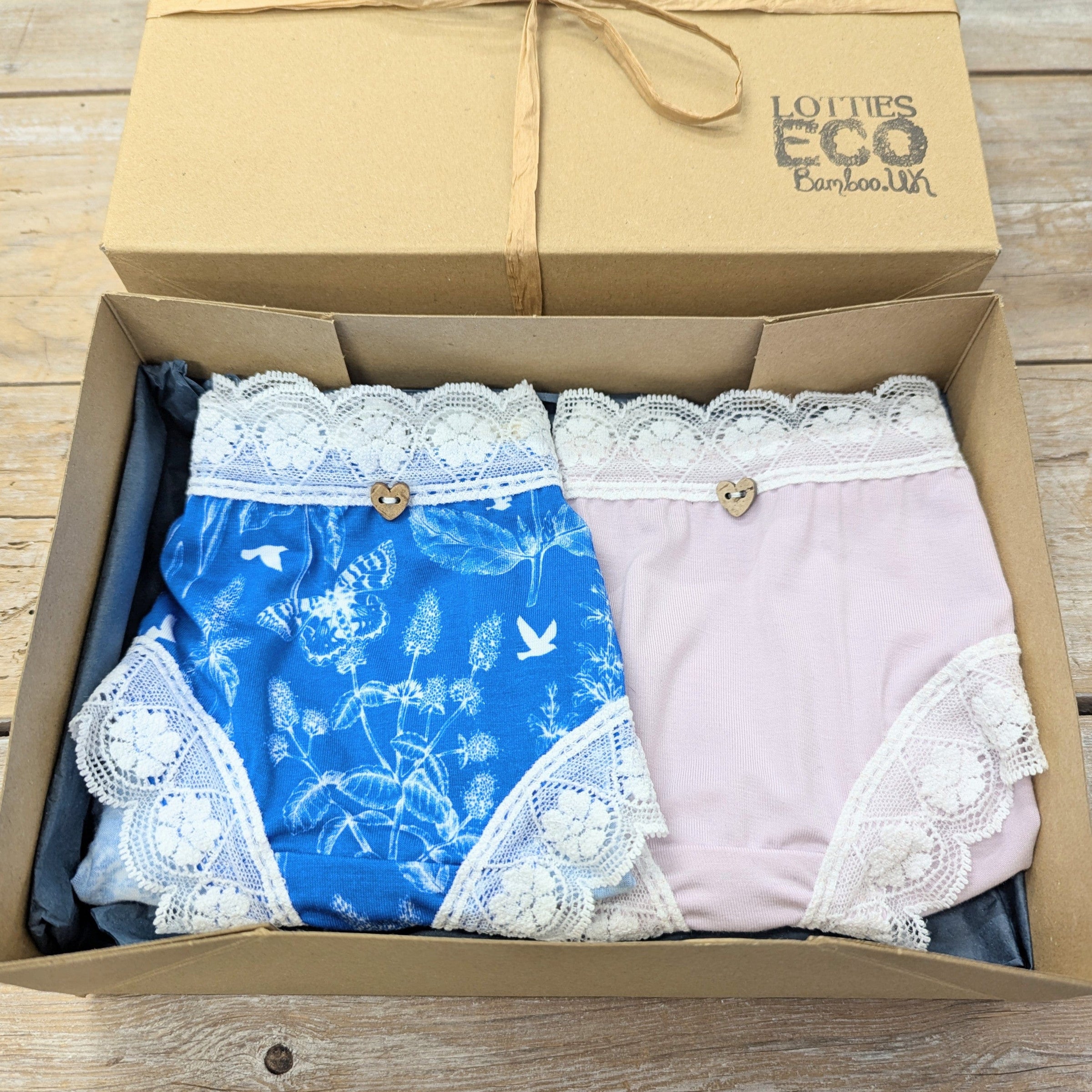 Knickerboxes 2 Pack Bamboo Knicker With Lace Giftbox - Lotties Eco