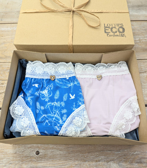 Lotties Eco Lingerie Meadows & Blossom pink Women's 2pk Giftbox Bamboo Knickers