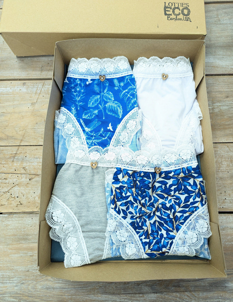 Lotties Eco Lingerie Meadows/white/grey/leaf Women's 4pk Giftbox Bamboo Knickers
