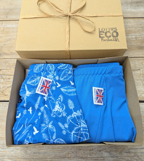 Lotties Eco Mens Boxer Meadows & Ocean Blue 2pk Mens Boxers Giftbox