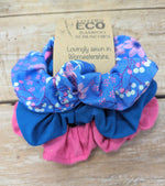 Lotties Eco Scrunchie Blue Birds/Cobolt/Pink Womens Bamboo 3pk Hair Scrunchies