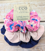 Lotties Eco Scrunchie Pink birds/Blush/Royal Blue Womens Bamboo 3pk Hair Scrunchies