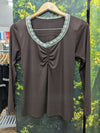 Lotties Eco Shirts & Tops Chocolate & Ivory Lace Womens Bamboo PJ Lace Top