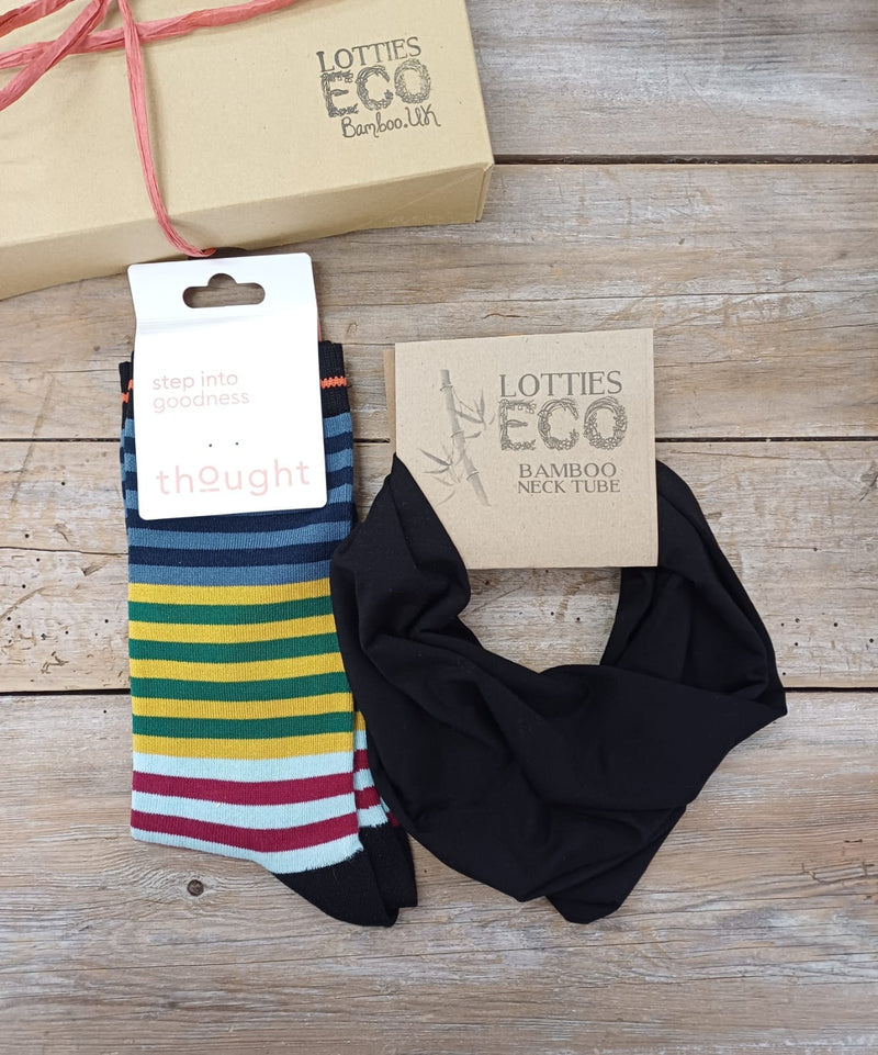 Lotties Eco Socks Black Snood & Stripe Socks Mens Giftbox Snood & Sock set