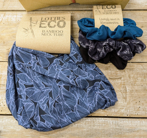 Lotties Eco Socks Blue Leaf Womens Giftbox Snood & Srunchie set