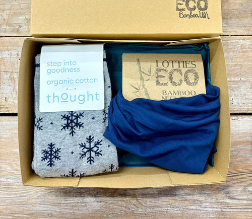 Lotties Eco Socks Emerald snood & snowflake socks Mens Giftbox Snood & Sock set