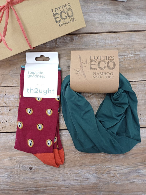 Lotties Eco Socks Forest Snood & Lion Socks Mens Giftbox Snood & Sock set