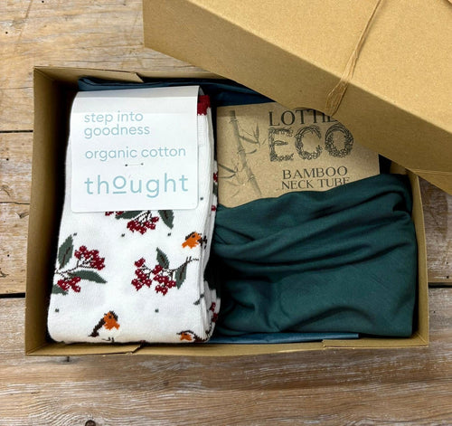 Lotties Eco Socks Forest Snood & robin socks Womens Giftbox Snood & Sock set
