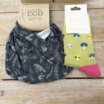 Lotties Eco Socks Green Spruce & Mushroom Socks Womens Giftbox Snood & Sock set