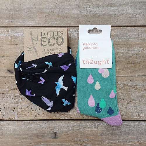 Lotties Eco Socks Watercolour Snood & Rain Socks Womens Giftbox Snood & Sock set
