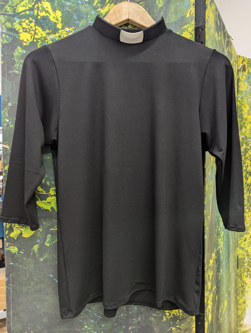 Lotties Eco T-shirt Black 260gm / Small (8-10) 14"collar BASIC Womens Bamboo Clergy 3/4 sleeved Top