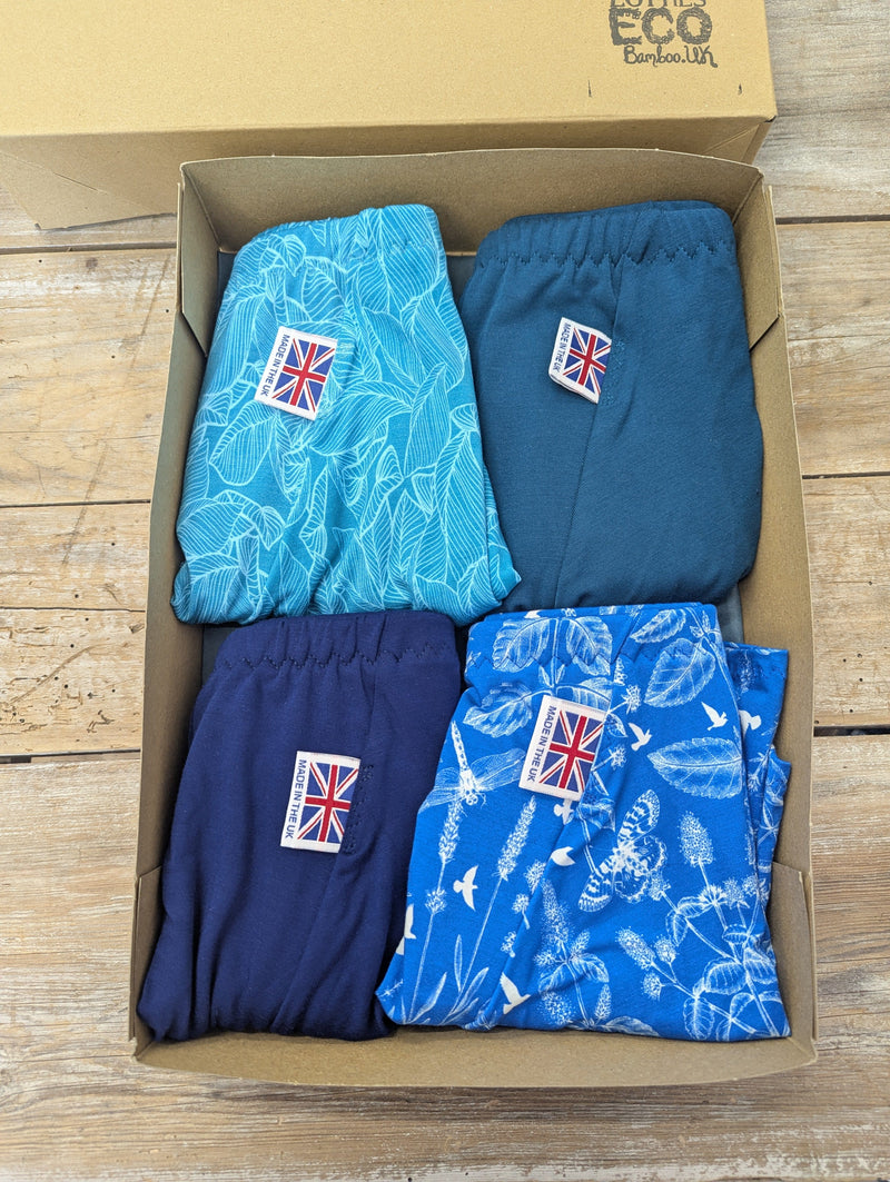 Lotties Eco Underwear Aqua/Meadow/Blue/Emerald Men's Underwear 4pk Bamboo Boxers