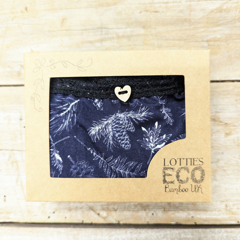 Lotties Eco Underwear Indigo Spruce & Black Lace Giftbox Womens Bamboo Knicker