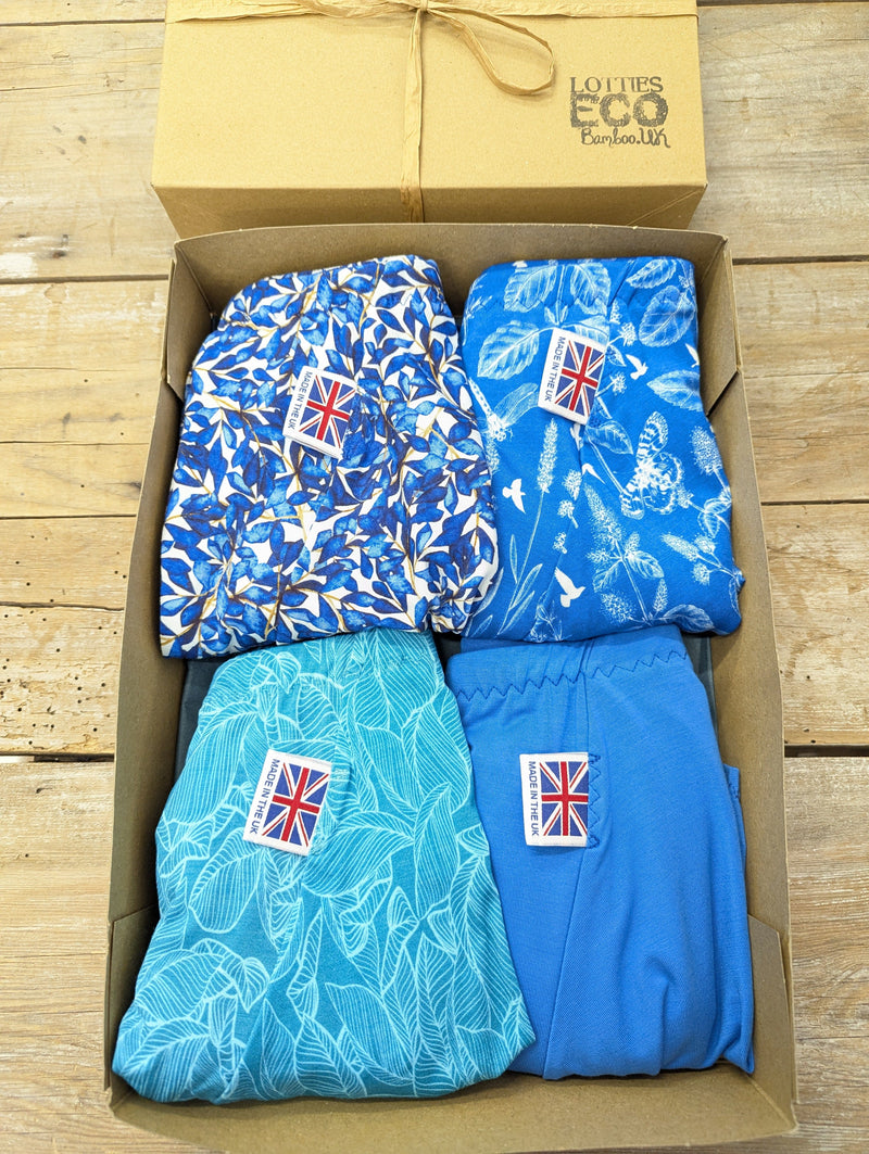 Lotties Eco Underwear Waterleaf/Meadows/Aqua Leaf/Ocean Blue Men's Underwear 4pk Bamboo Boxers