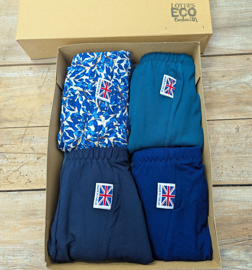 Lotties Eco Underwear Waterleaf/Navy/Blue/Teal Men's Underwear 4pk Bamboo Boxers