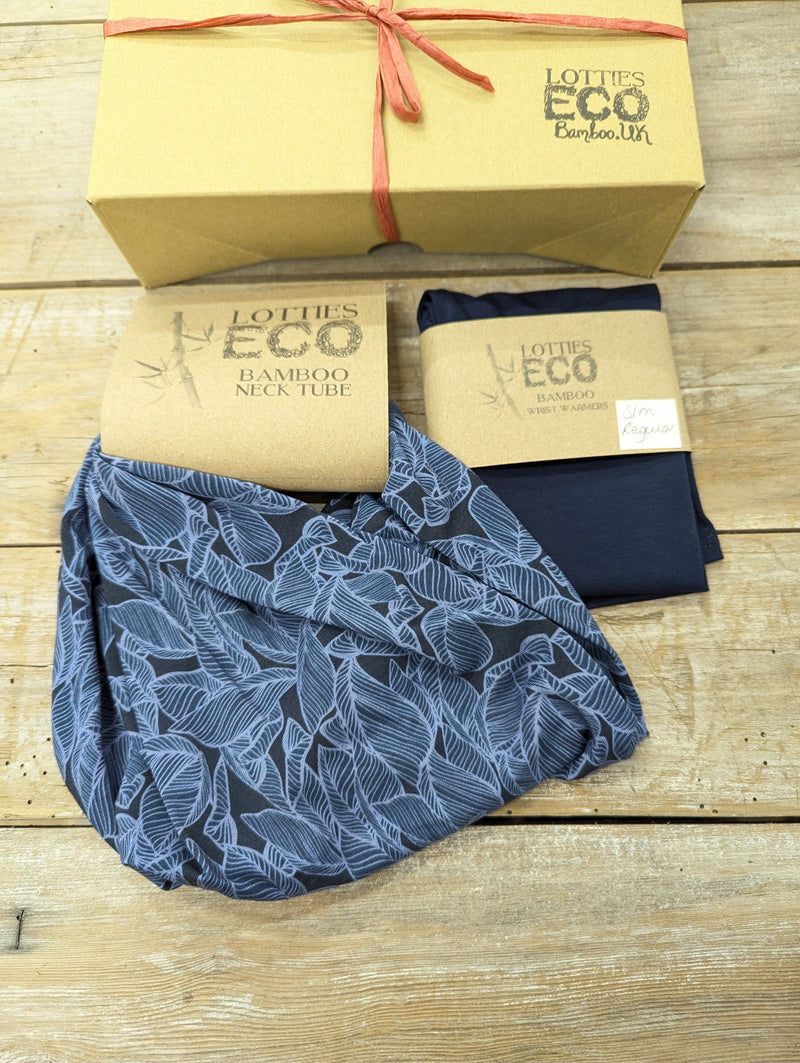 Lotties Eco Wrist Warmers Blue Leaf Snood & Charcoal Gloves / Standard - Small/Medium Bamboo Unisex Gloves & Snood Giftset