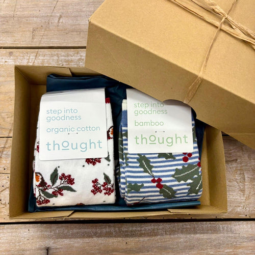 Thought Socks Rose Red & Silver Stars Women's Giftbox 2pk Thought Socks UK 4-7