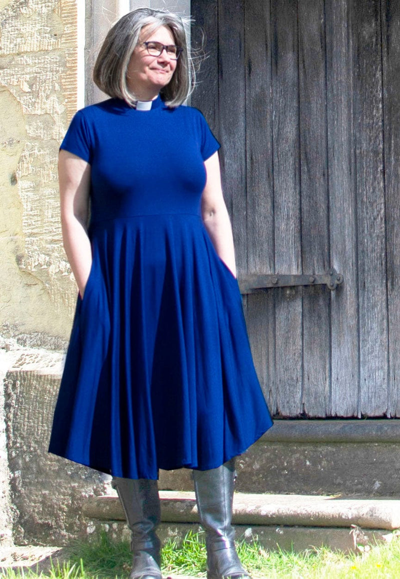 clerical dress for ladies Womens Black Clergy Dress with Contrast Collar & Designer Buttons M (12-14)