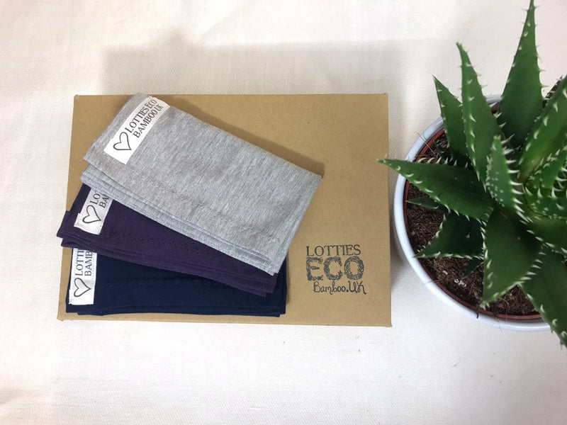 Lotties Eco Reusable wipes 3pk purple/navy/grey Reusable Bamboo Hankie