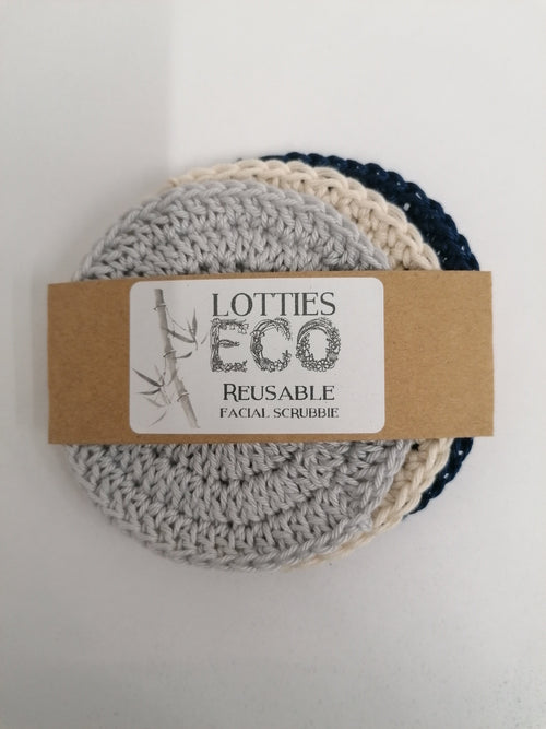 Lotties Eco Reusable wipes Blue combo 3pk Crochet Scrubby