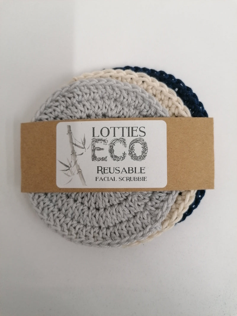 Lotties Eco Reusable wipes Blue combo 3pk Crochet Scrubby