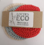 Lotties Eco Reusable wipes Coral combo 3pk Crochet Scrubby