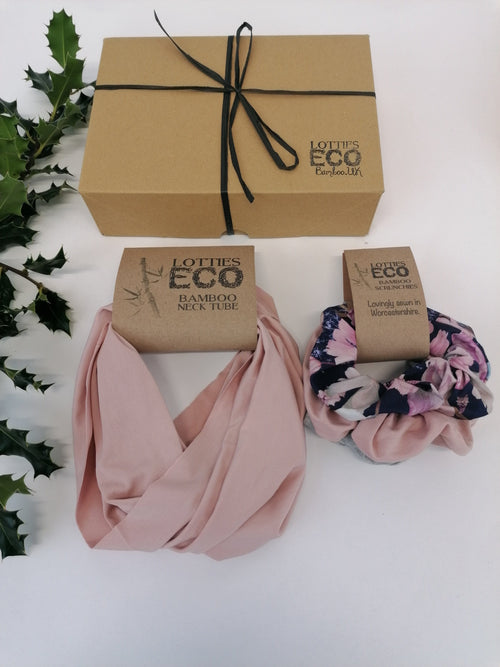 Lotties Eco Socks Blush snood & 3pk Scrunchies Womens Giftbox Snood & Srunchie set